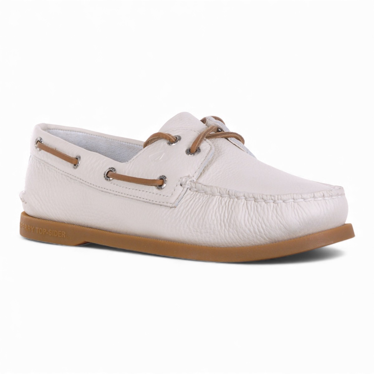 Sperry Men's Authentic Original 2-Eye White Leather Pull Up Boat Shoes - Image 2