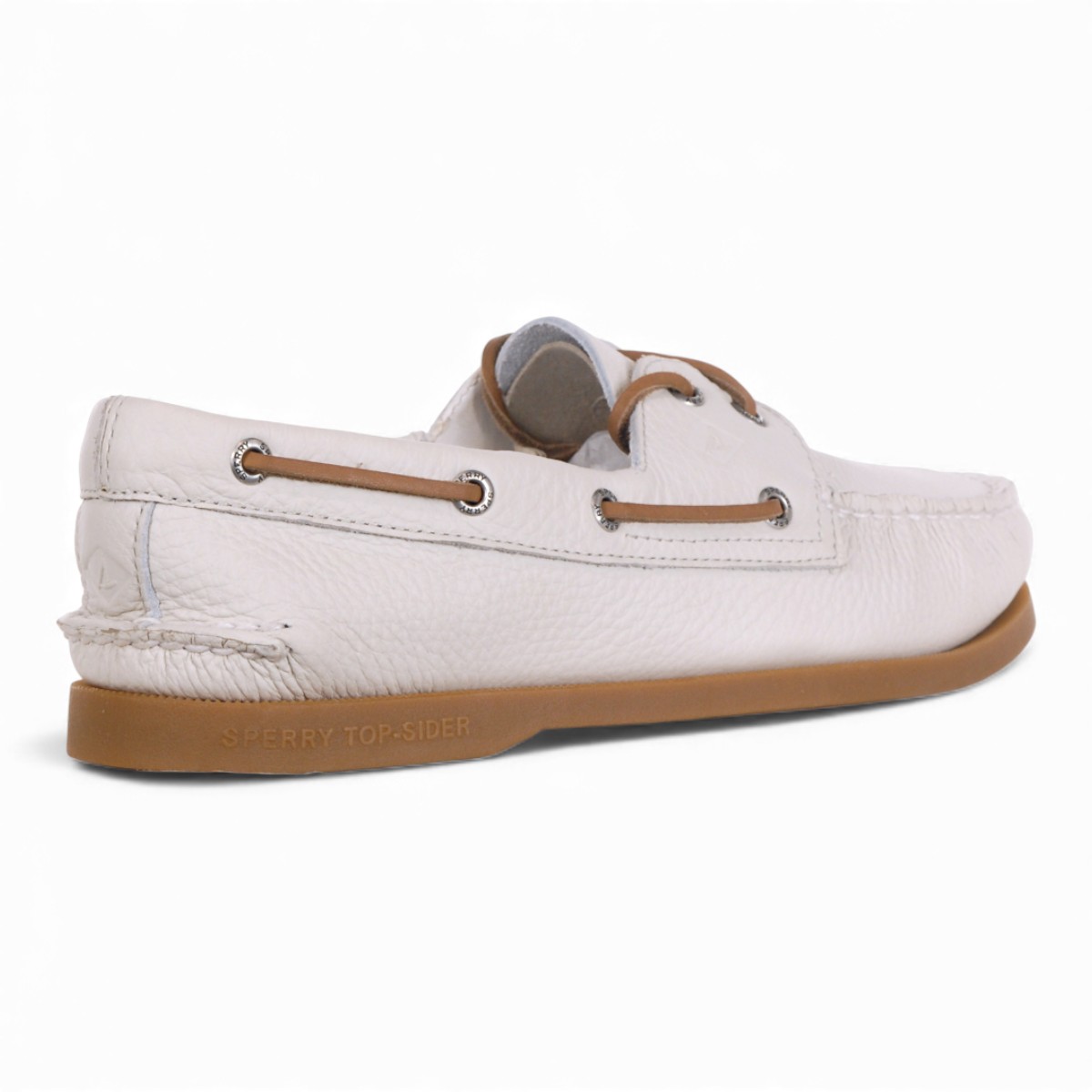 Sperry Men's Authentic Original 2-Eye White Leather Pull Up Boat Shoes - Image 3