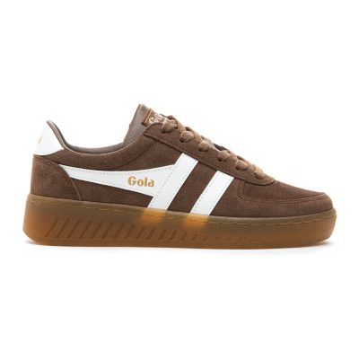 Baskets Gola Grandslam pour femmes, en daim, couleur loutre/blanc cassé/gomme, référence CLA589TW