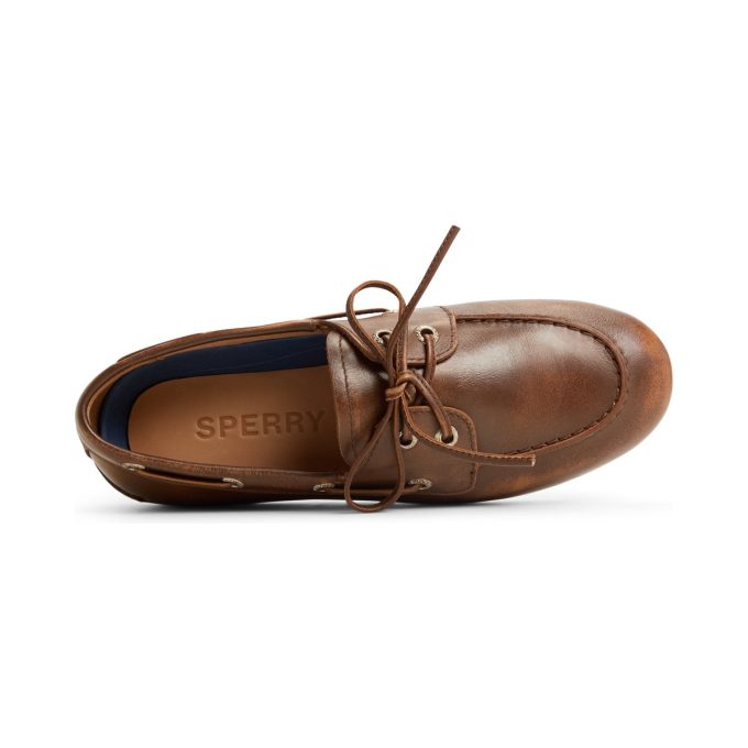 Sperry Women's Slim Tan Distressed Leather Boat Shoes 13933909