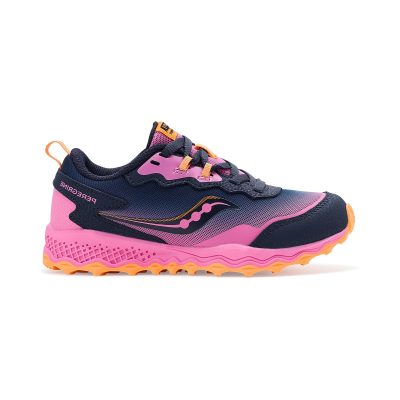 Chaussures de trail Saucony Peregrine KDZ Shield pour enfants (grandes tailles), bleu marine/rose, référence SYF25GG2