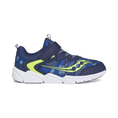 Saucony Big Kids Flash LE Navy/Lime Sneakers SYF25JJ2