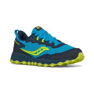 Chaussures de trail Saucony Peregrine KDZ Shield pour enfants (bleu marine/citron) SK267788